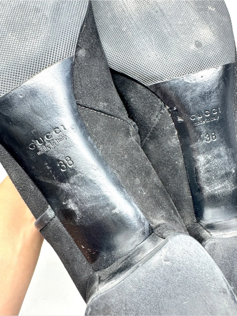 Gucci Black Suede Over-the-Knee Boots with Gold Logo Accent size 38